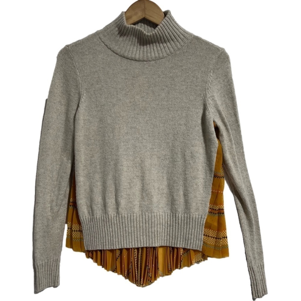 ATHROPOLOGY MOTH Cream Mock Neck Sweater with Pleated Sheer Back,Size Small #361